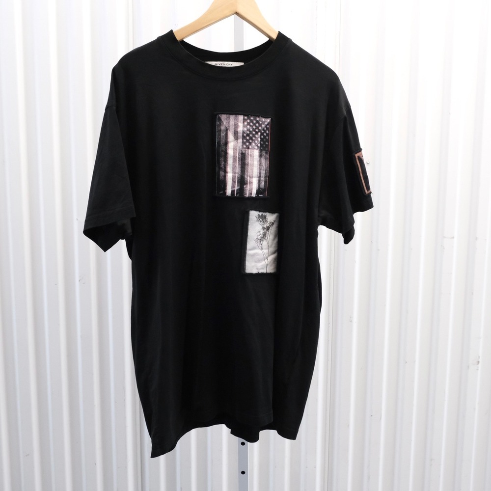 Givenchy T-Shirt Riccardo Tisci Patch Flag Men's Medium Black Columbian Fit